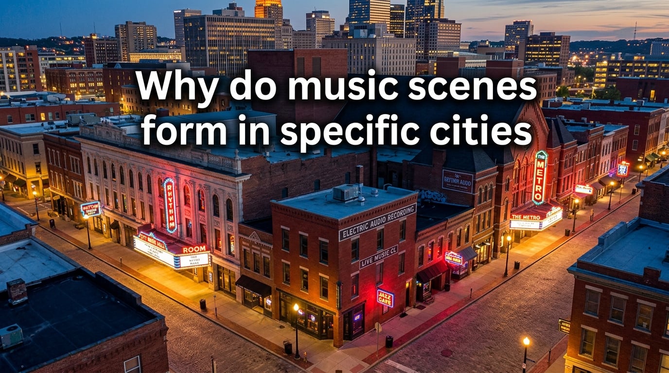 Why do music scenes form in specific cities